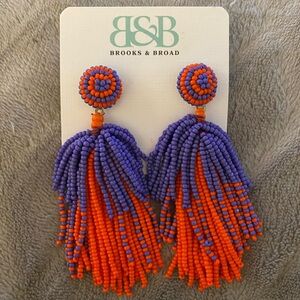 Orange and Purple Beaded Tassel Earrings NEW
